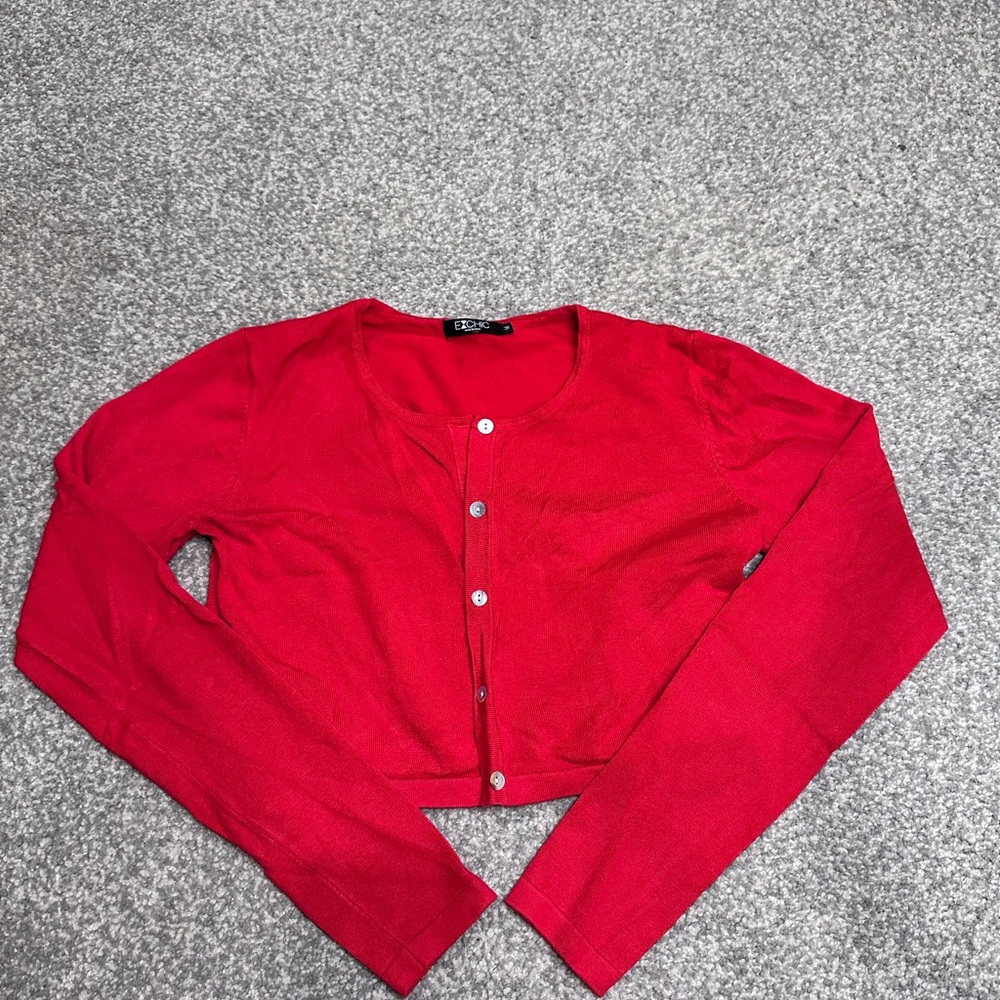 Red Button-Up Cropped Cardigan - final sale